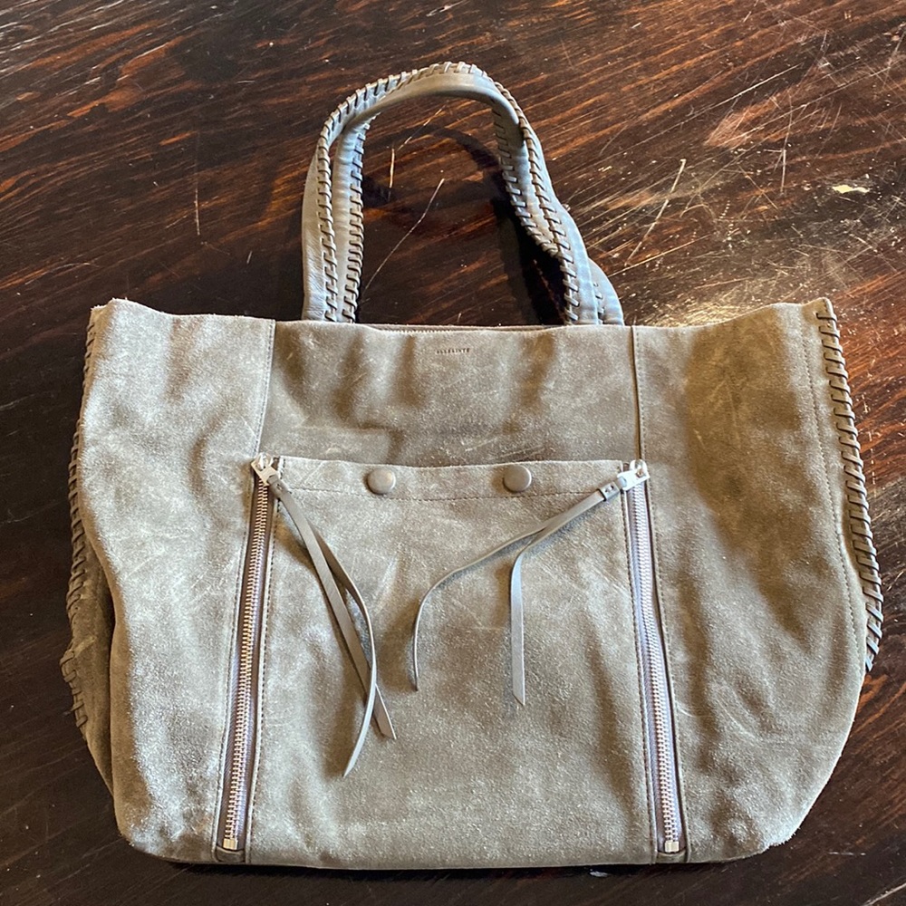 Green suede shoulder bag